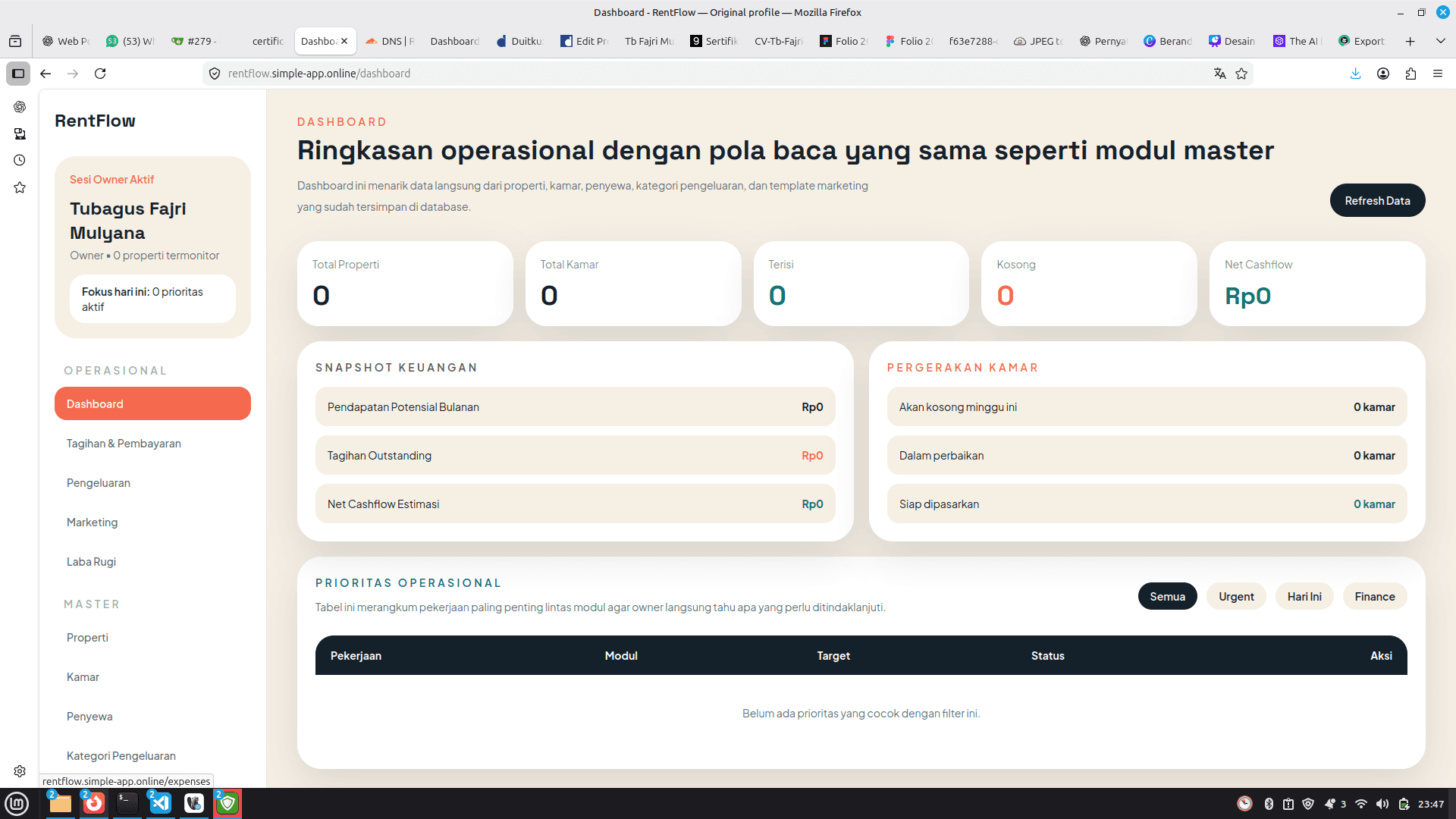 Halaman manajemen properti RentFlow