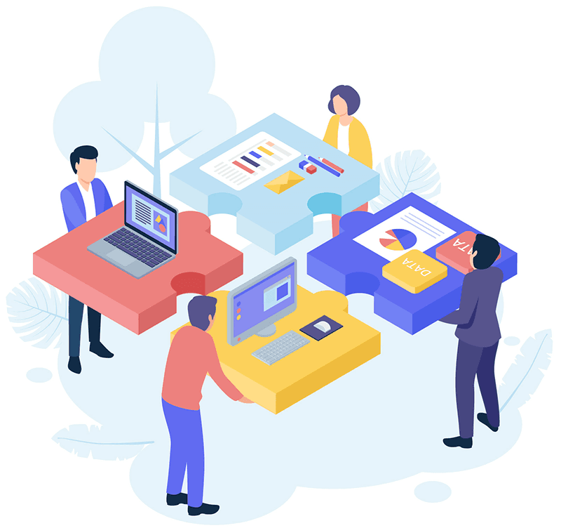 Ilustrasi digitalisasi bisnis dan workflow automation Simple-App